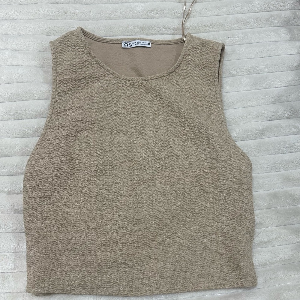 Zara Beige Gold Textured Tank Top